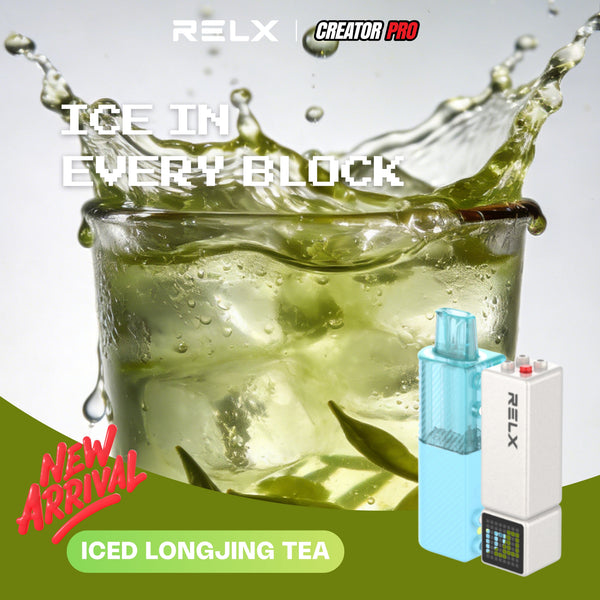 RELX Creator Pod replacement cartridge in Iced Longjing Tea (18mg/ml nicotine). Single pre-filled pod featuring the 2+8ml high-capacity design for an icy, crisp, and long-lasting cooling sensation.
