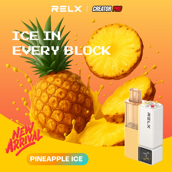 RELX Creator Pod replacement cartridge in Pineapple Ice (18mg/ml nicotine). Single pre-filled pod featuring the 2+8ml high-capacity design for an icy, crisp, and long-lasting cooling sensation.
