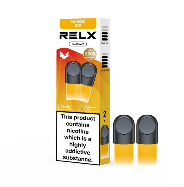 RELX Pod Pro Mango Ice refill vape pods product image, compatible prefilled pods for RELX Pod Pro device.
