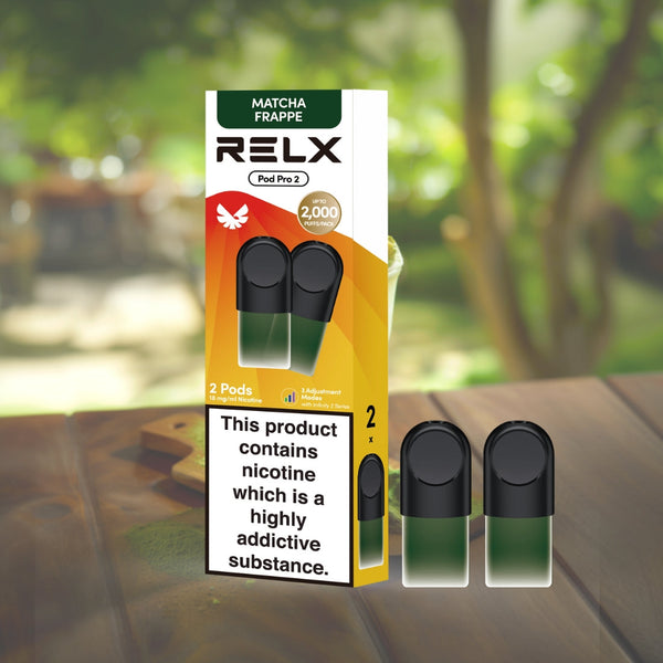 RELX Pod Pro Matcha Frappe pod close-up image, prefilled vape pod flavor option for RELX Pod Pro devices.
